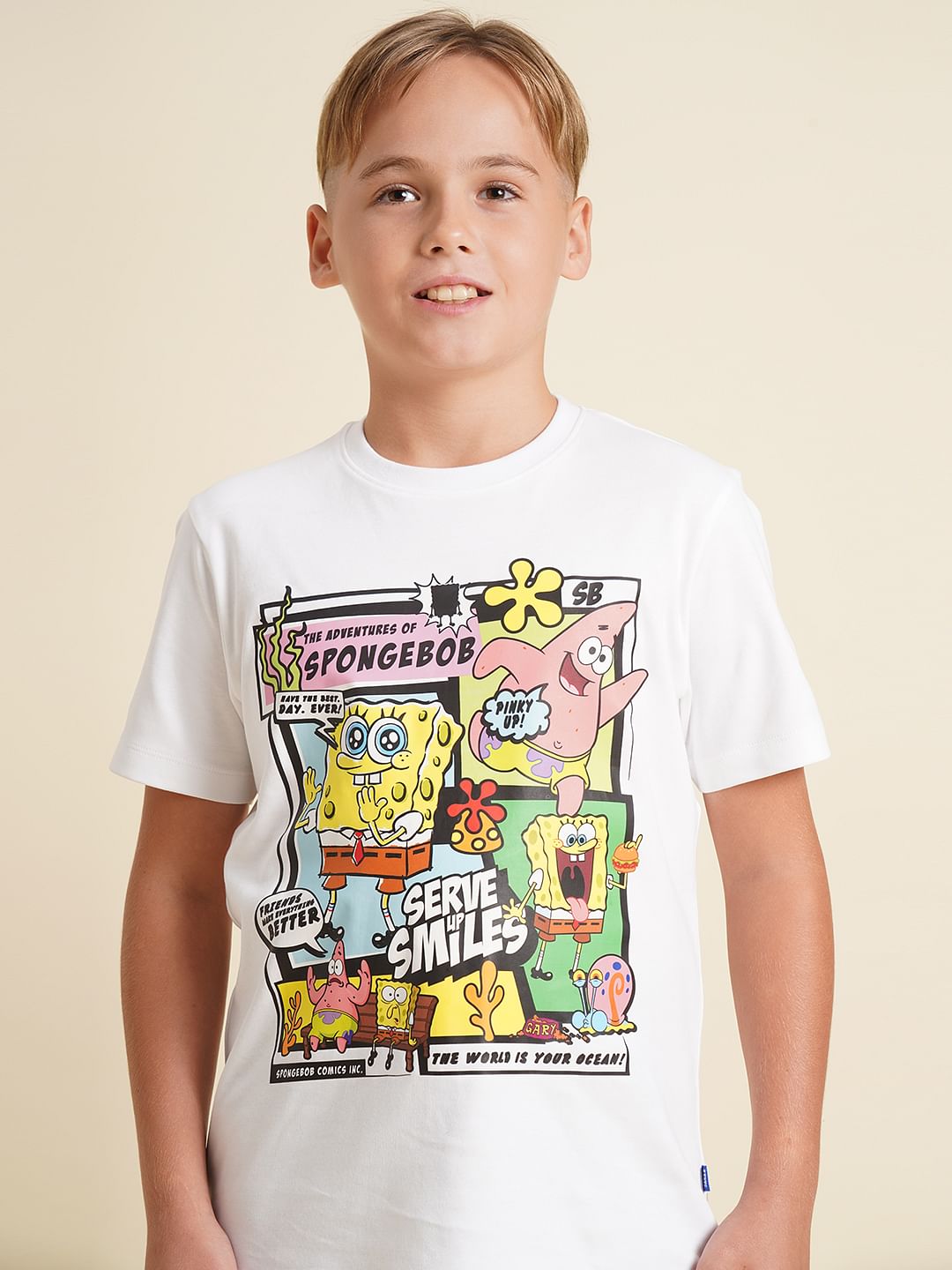 Boys White SpongeBob Print T-shirt