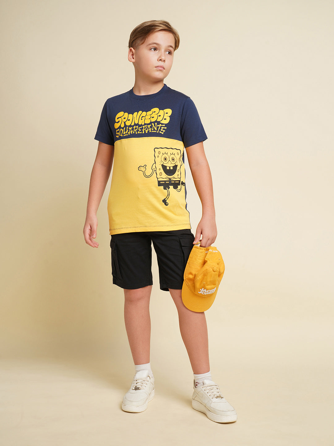 JACK&JONES JUNIOR Boys Yellow SpongeBob Print T-shirt