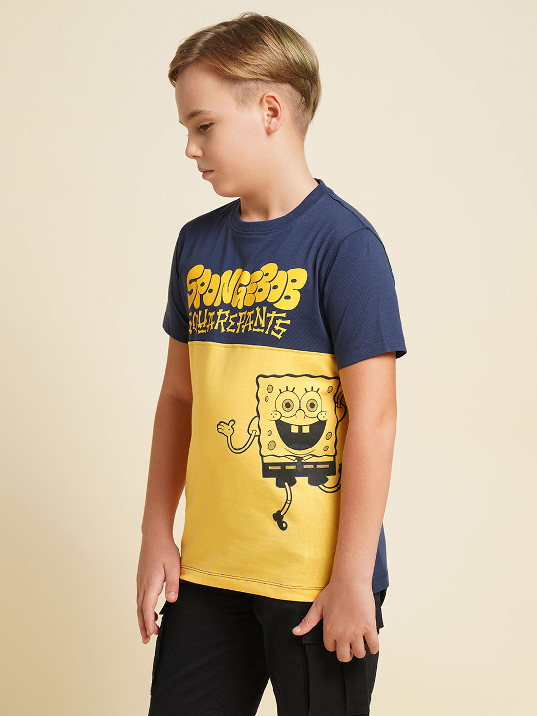 JACK&JONES JUNIOR Boys Yellow SpongeBob Print T-shirt