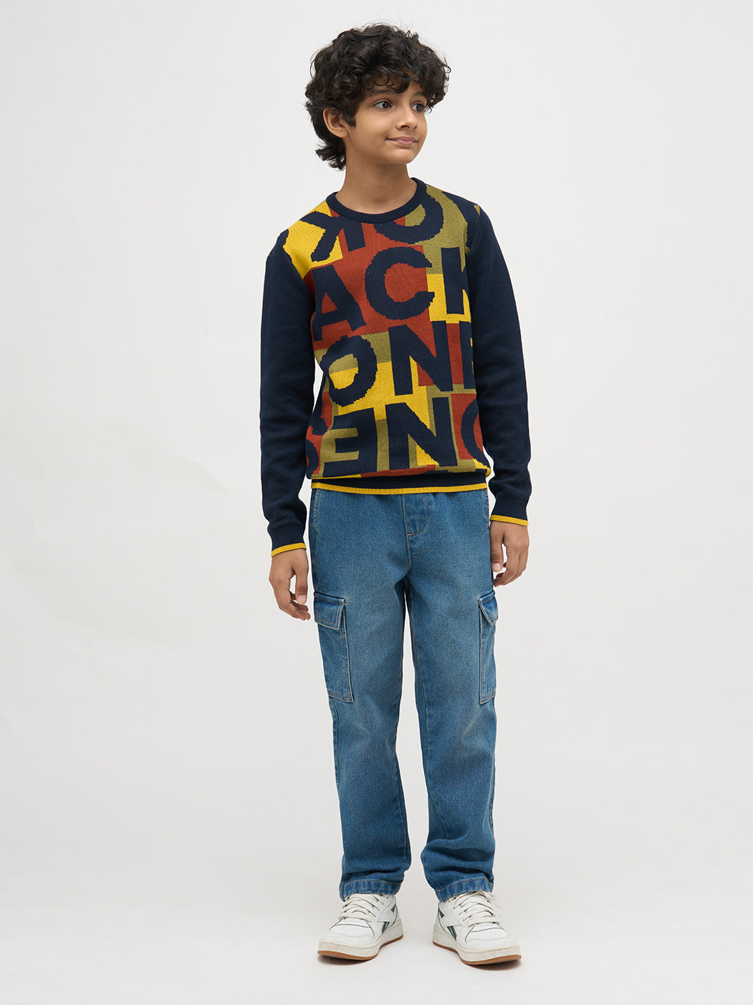 Boys Jacquard Typographic Print Sweater