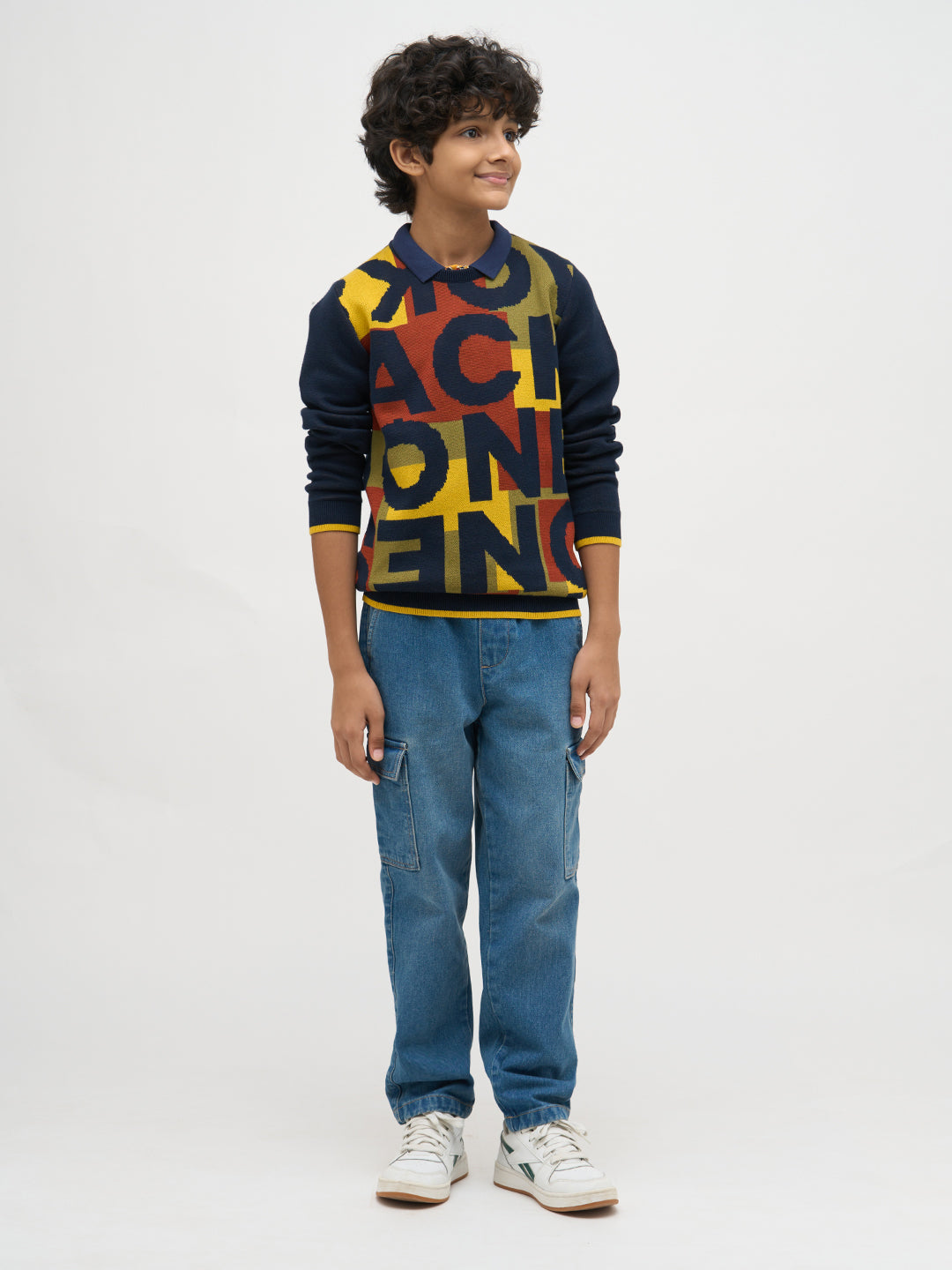 Boys Jacquard Typographic Print Sweater