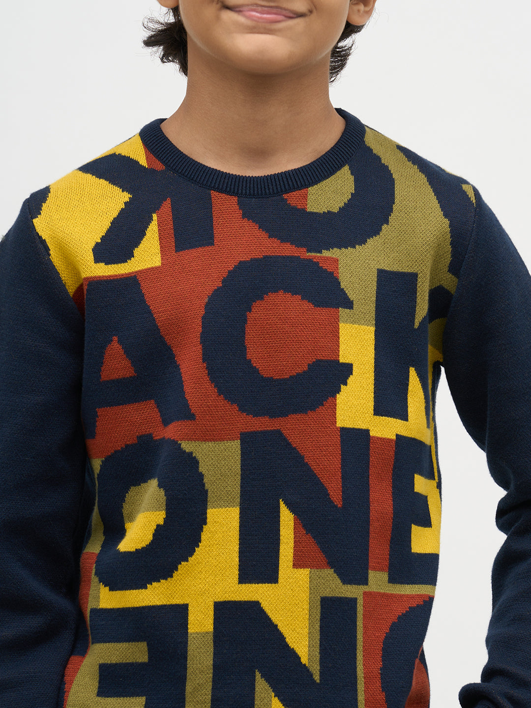 Boys Jacquard Typographic Print Sweater