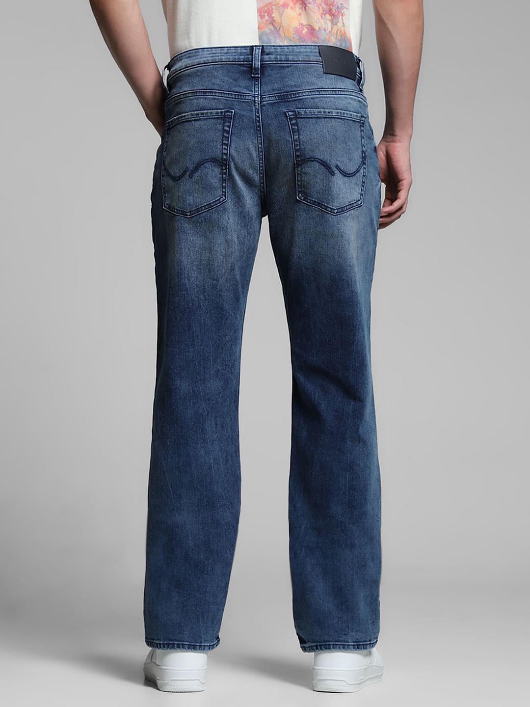 Blue Mildly Distressed Cliff Bootcut Jeans