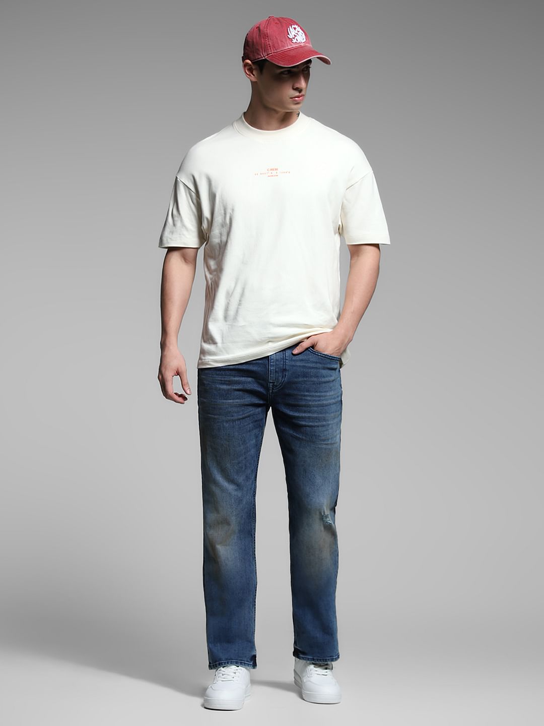 Blue Mildly Distressed Cliff Bootcut Jeans