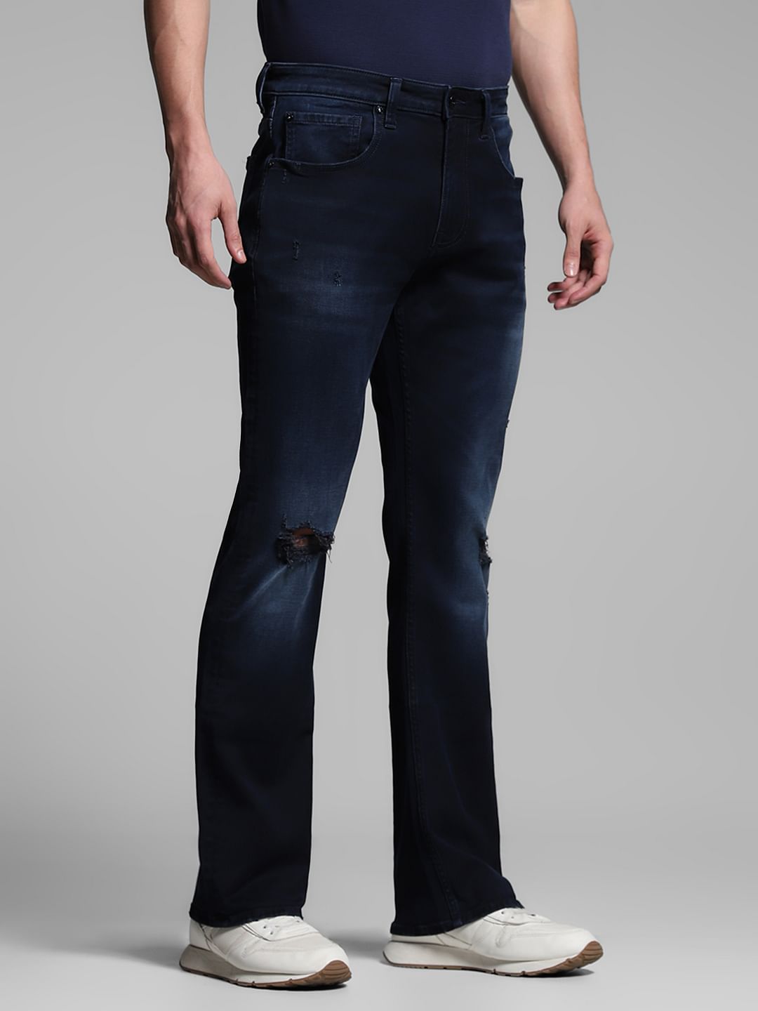 Dark Blue Mildly Distressed Cliff Bootcut Jeans
