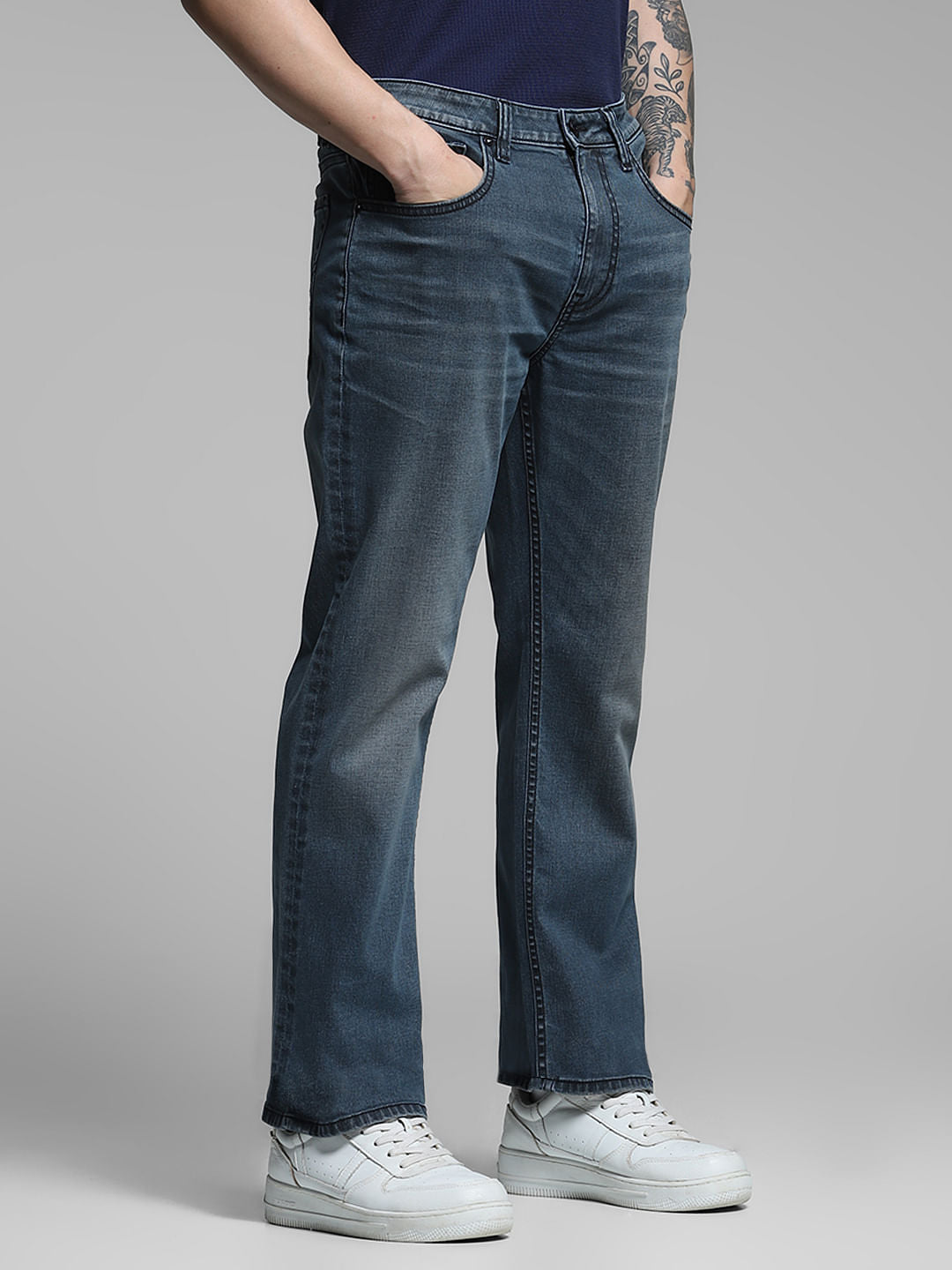Dark Grey High Rise Cliff Bootcut Jeans