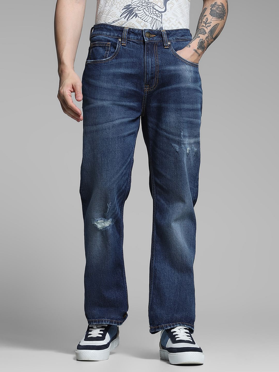 Blue Distressed Cliff Bootcut Jeans