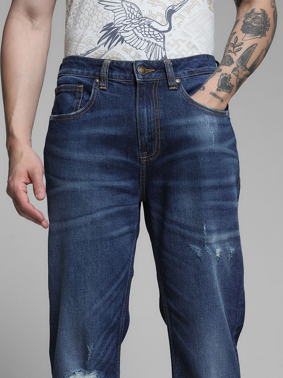 Blue Distressed Cliff Bootcut Jeans