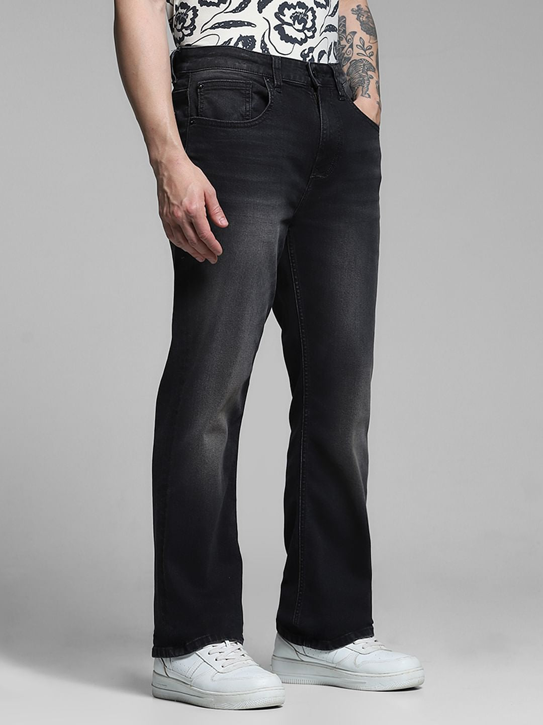 Dark Grey High Rise Cliff Bootcut Jeans