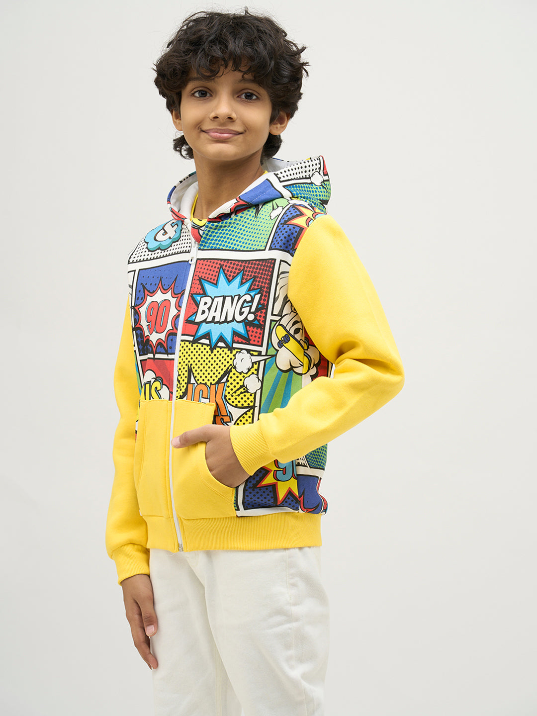 Boys Comic Printed Hooded Sweatshirt