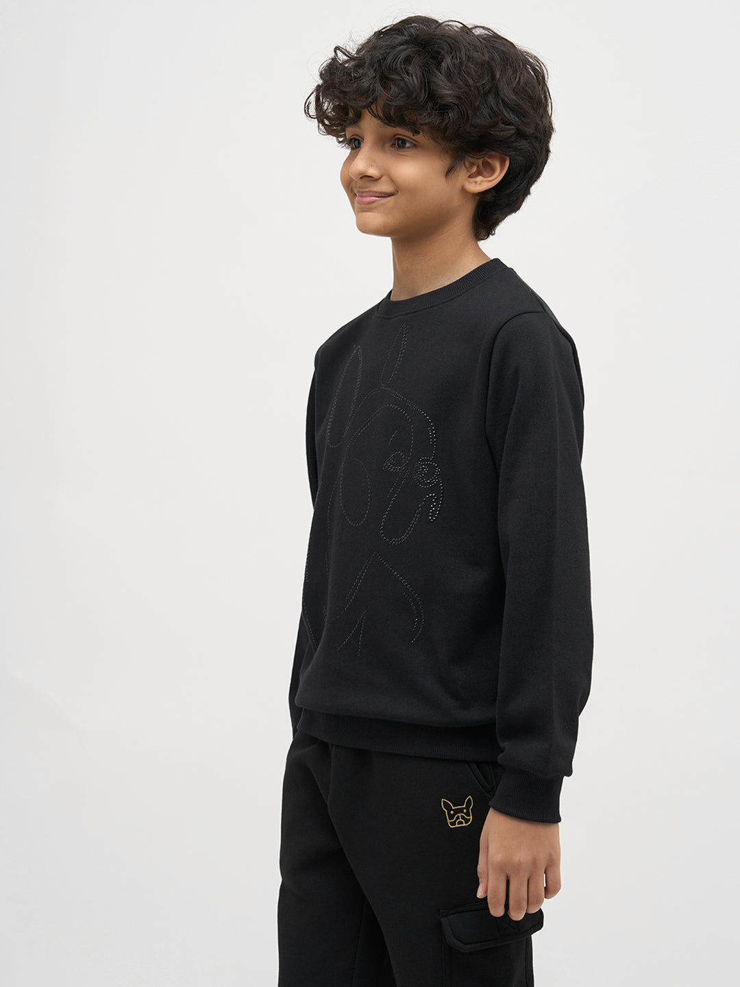 Boys Black Frenchie Print Sweatshirt