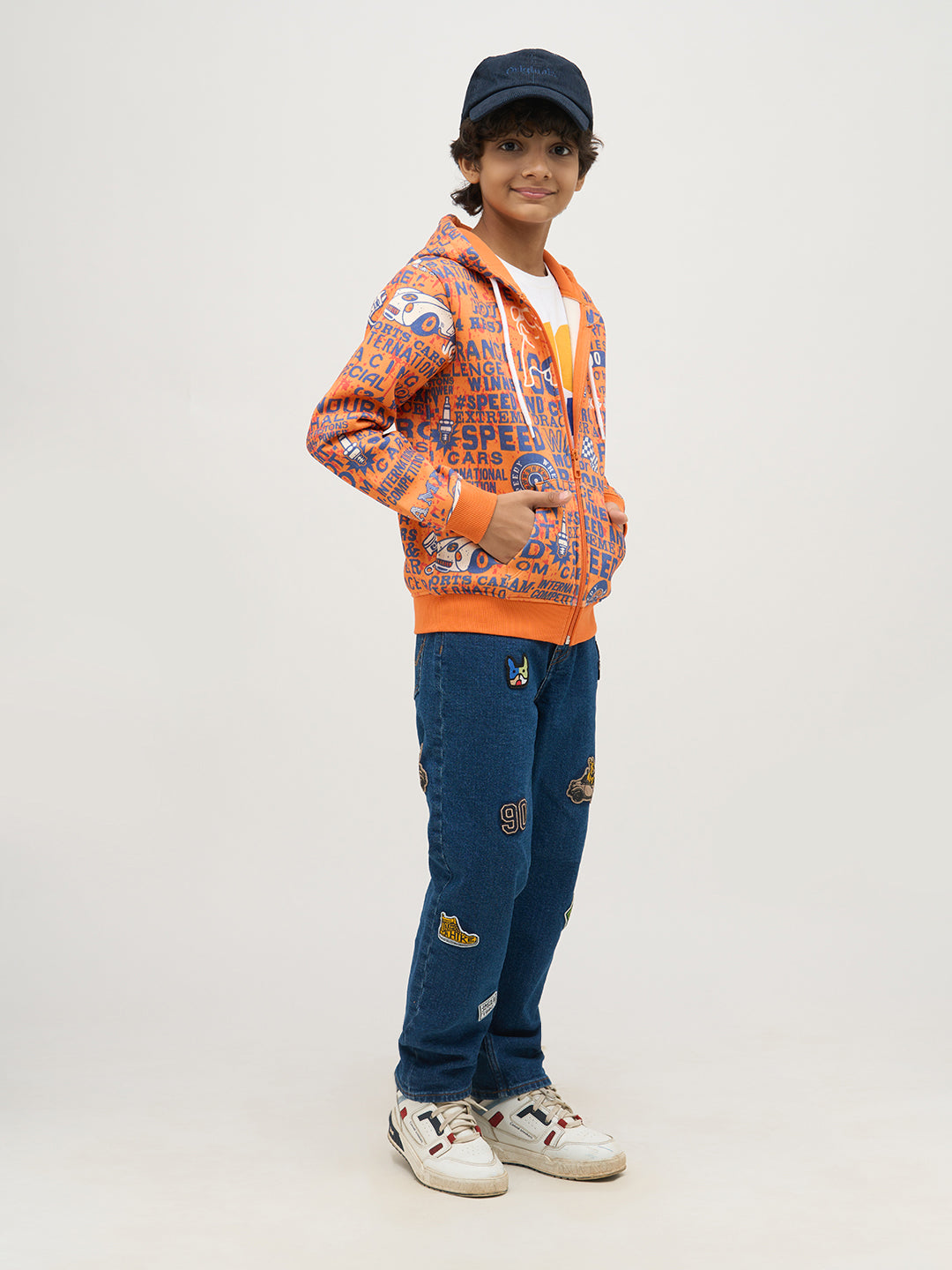 Boys Orange Printed Zip-Up Sweatshirt