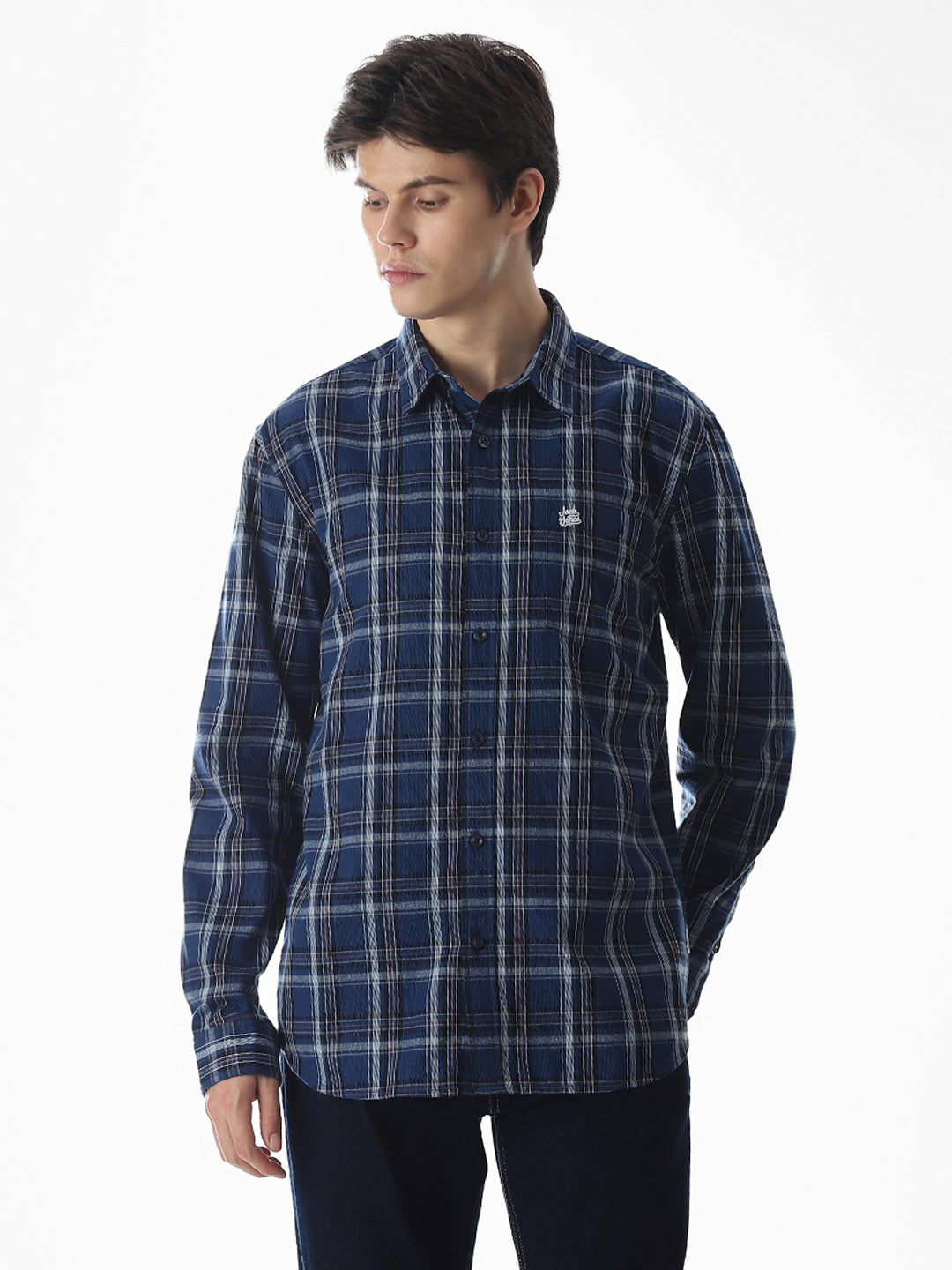 Dark Blue Check Cotton Shirt