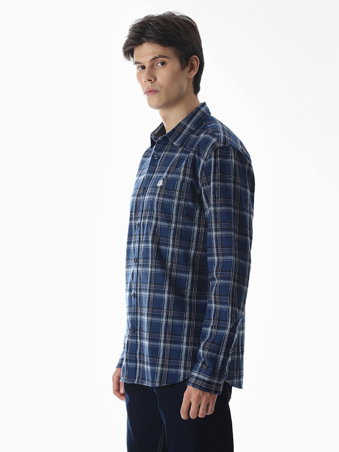 Dark Blue Check Cotton Shirt