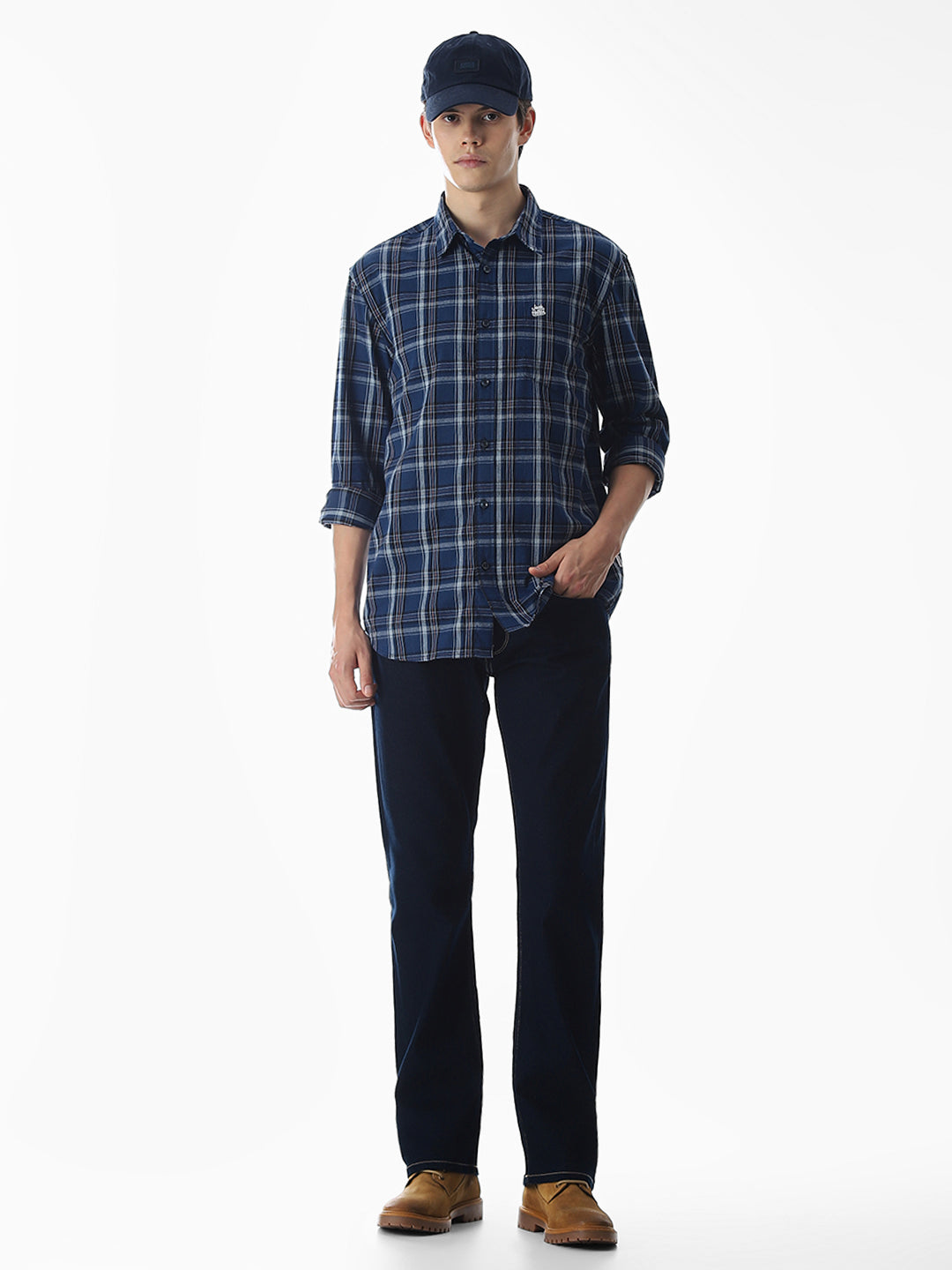 Dark Blue Check Cotton Shirt