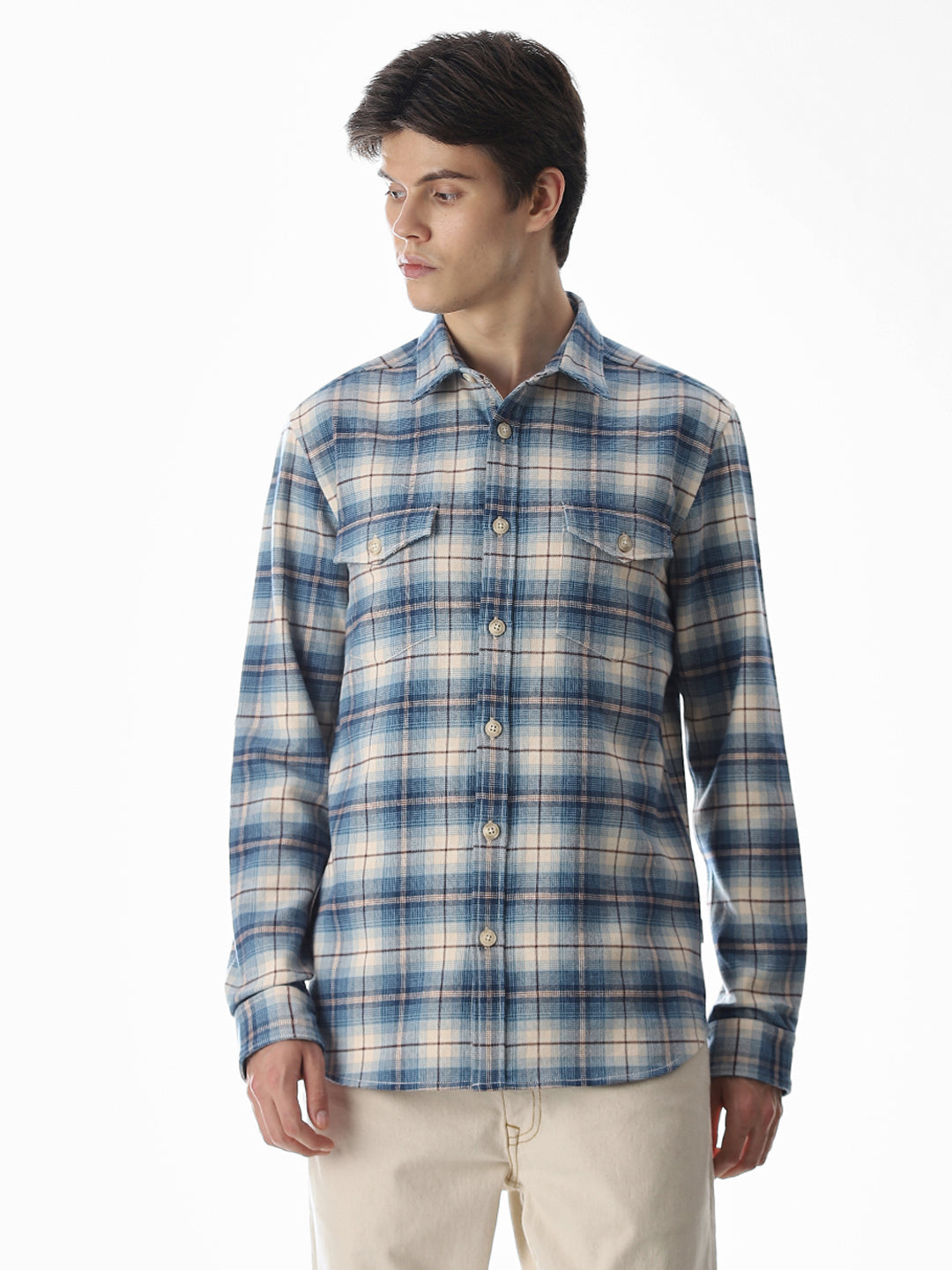 Check Cotton Shirt - Light Blue