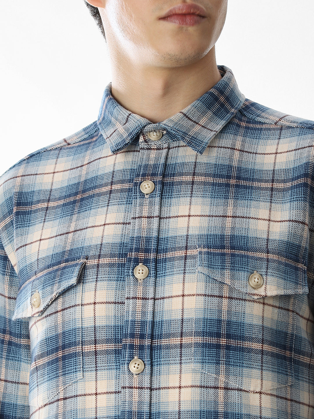 Check Cotton Shirt - Light Blue