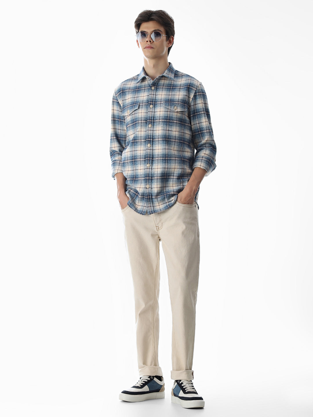 Check Cotton Shirt - Light Blue