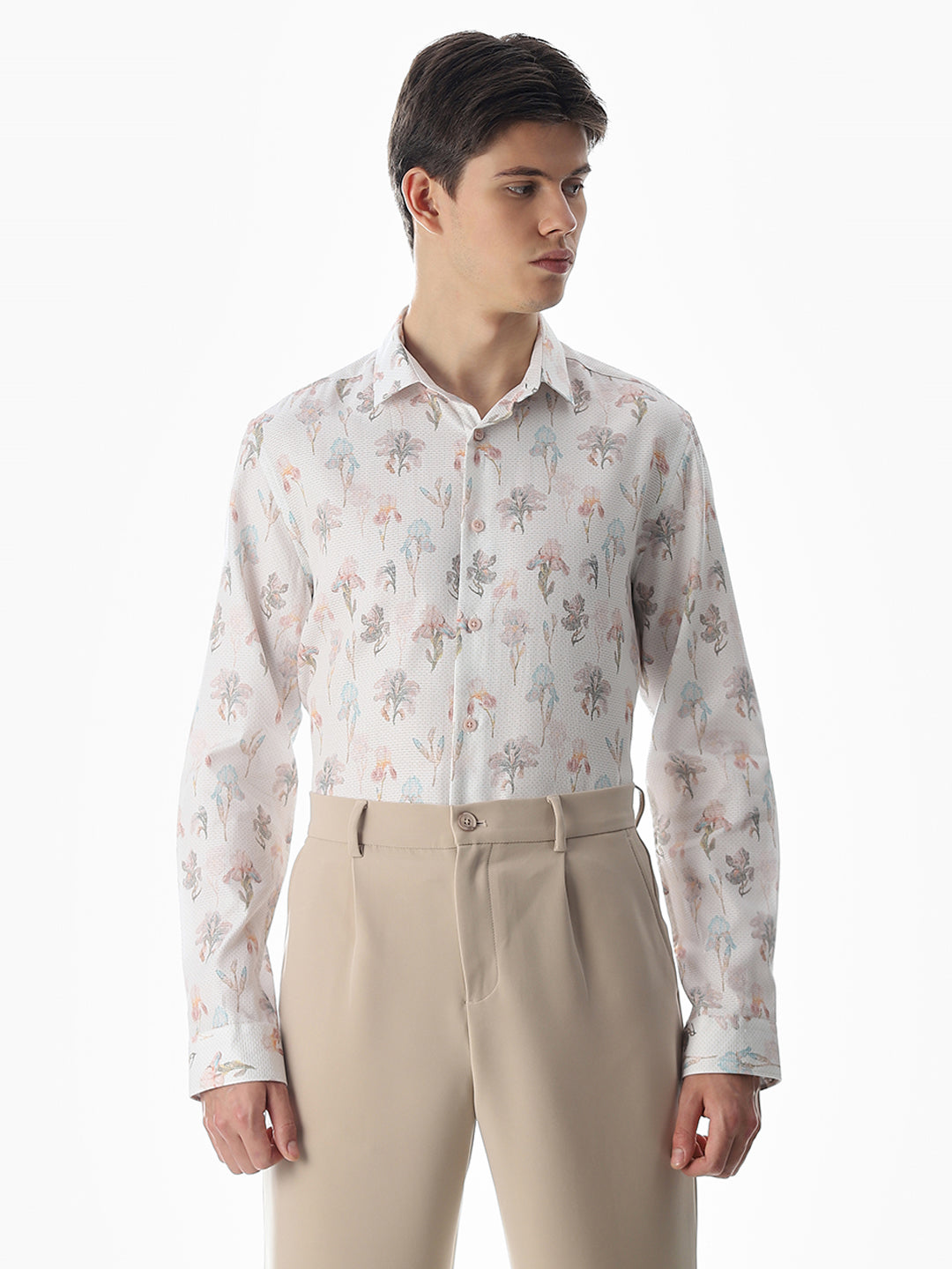 Slim Fit Printed Full Sleeves Shirt - Black