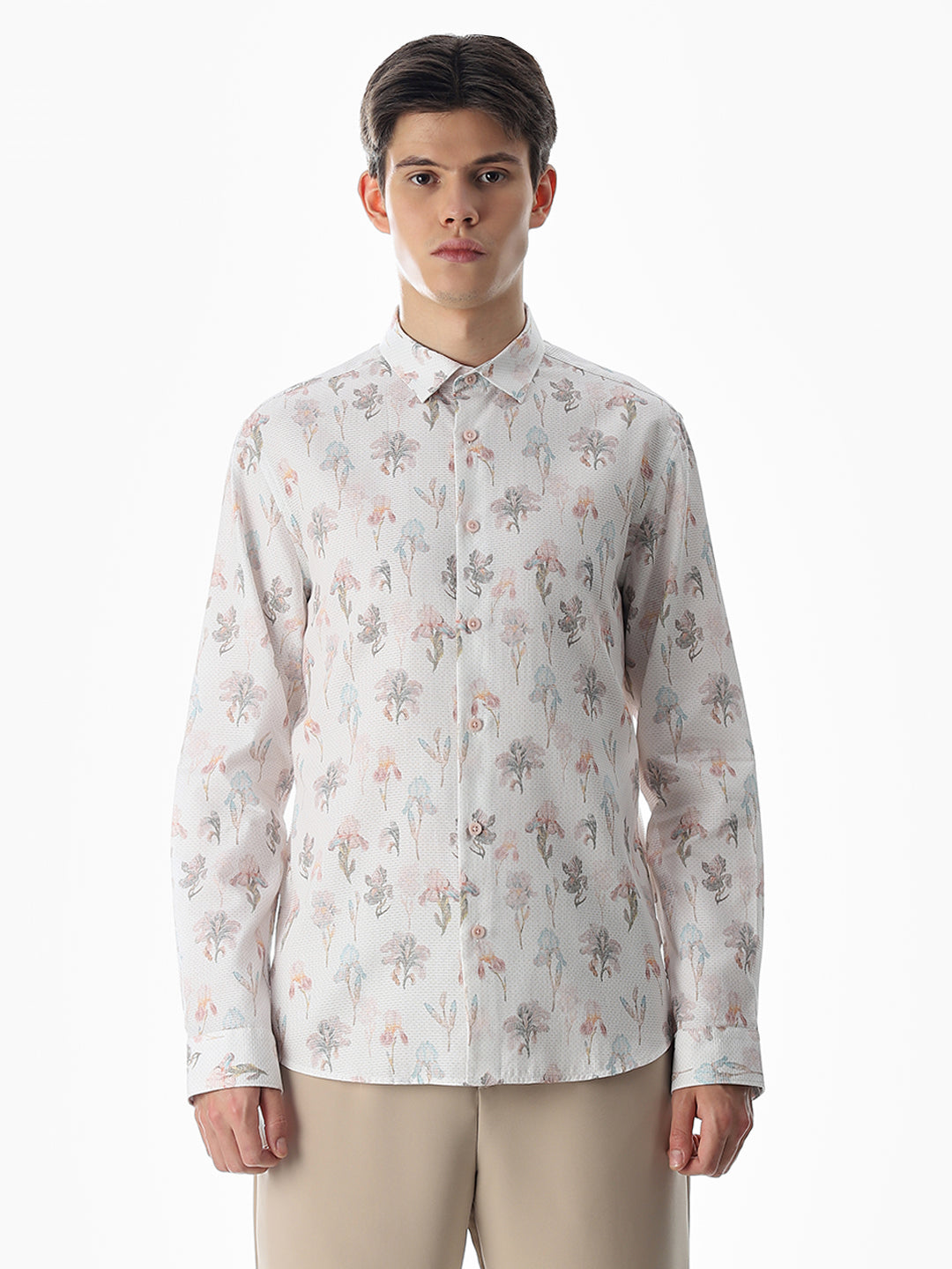 Slim Fit Printed Full Sleeves Shirt - Black