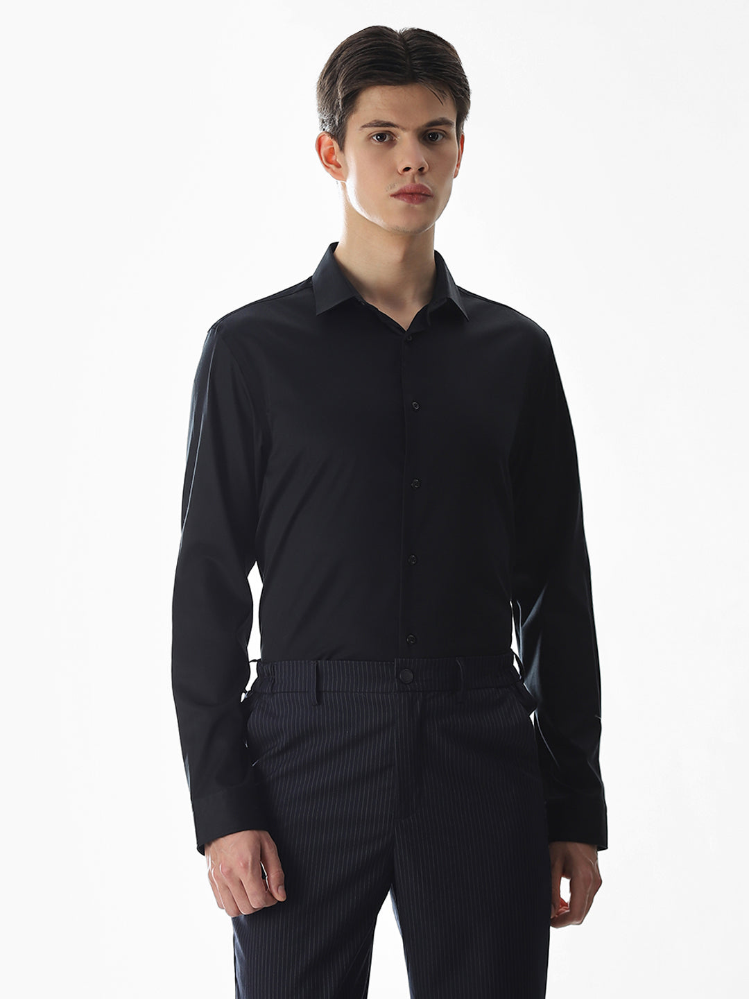 Stretch Slim Fit Full Sleeves Shirt - Black