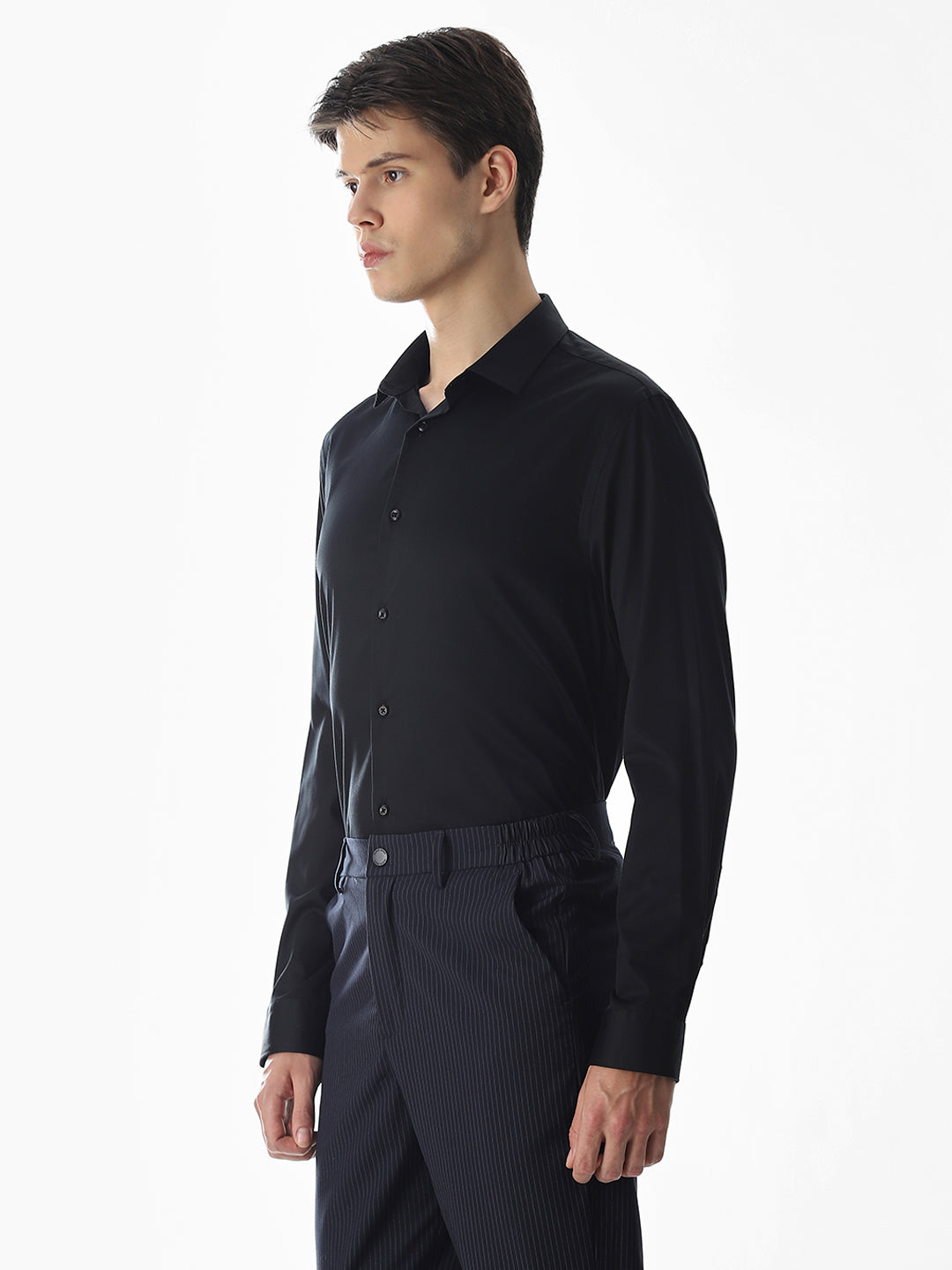 Stretch Slim Fit Full Sleeves Shirt - Black