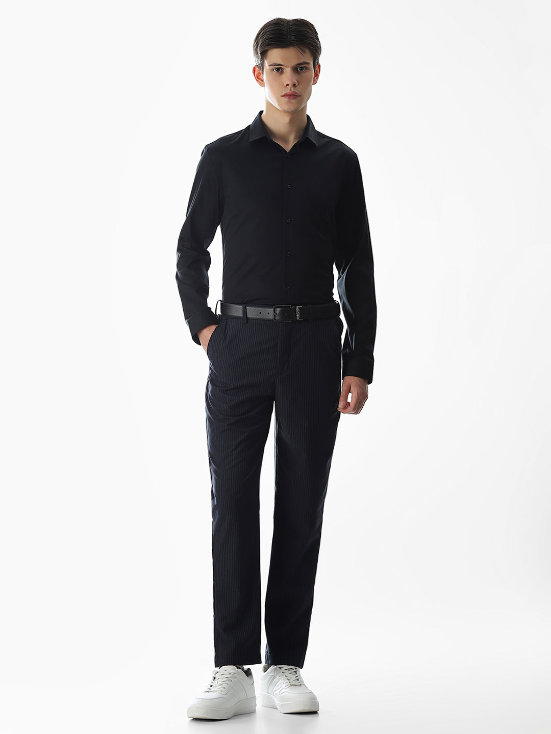 Stretch Slim Fit Full Sleeves Shirt - Black