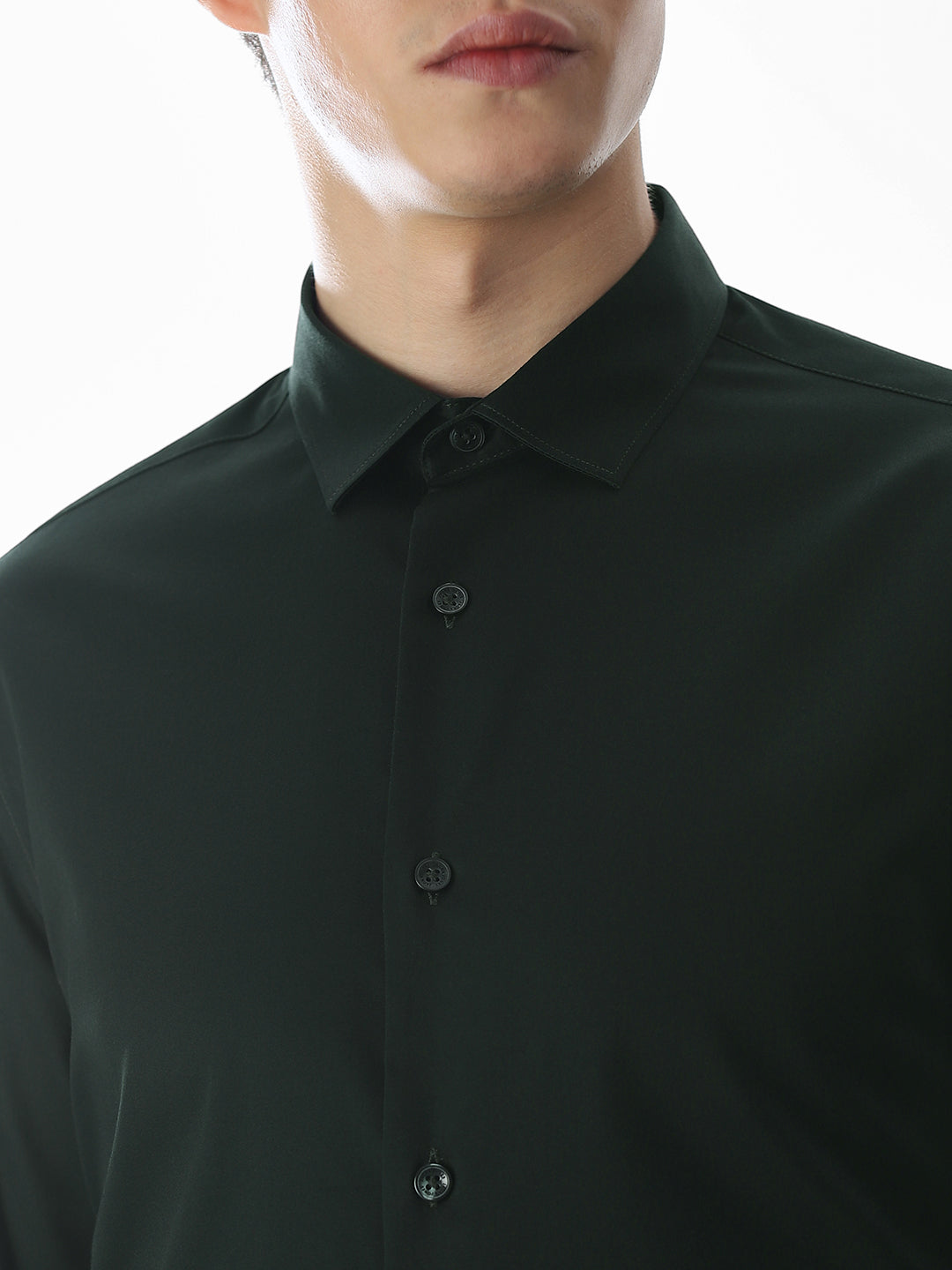 Stretch Slim Fit Full Sleeves Shirt - Green