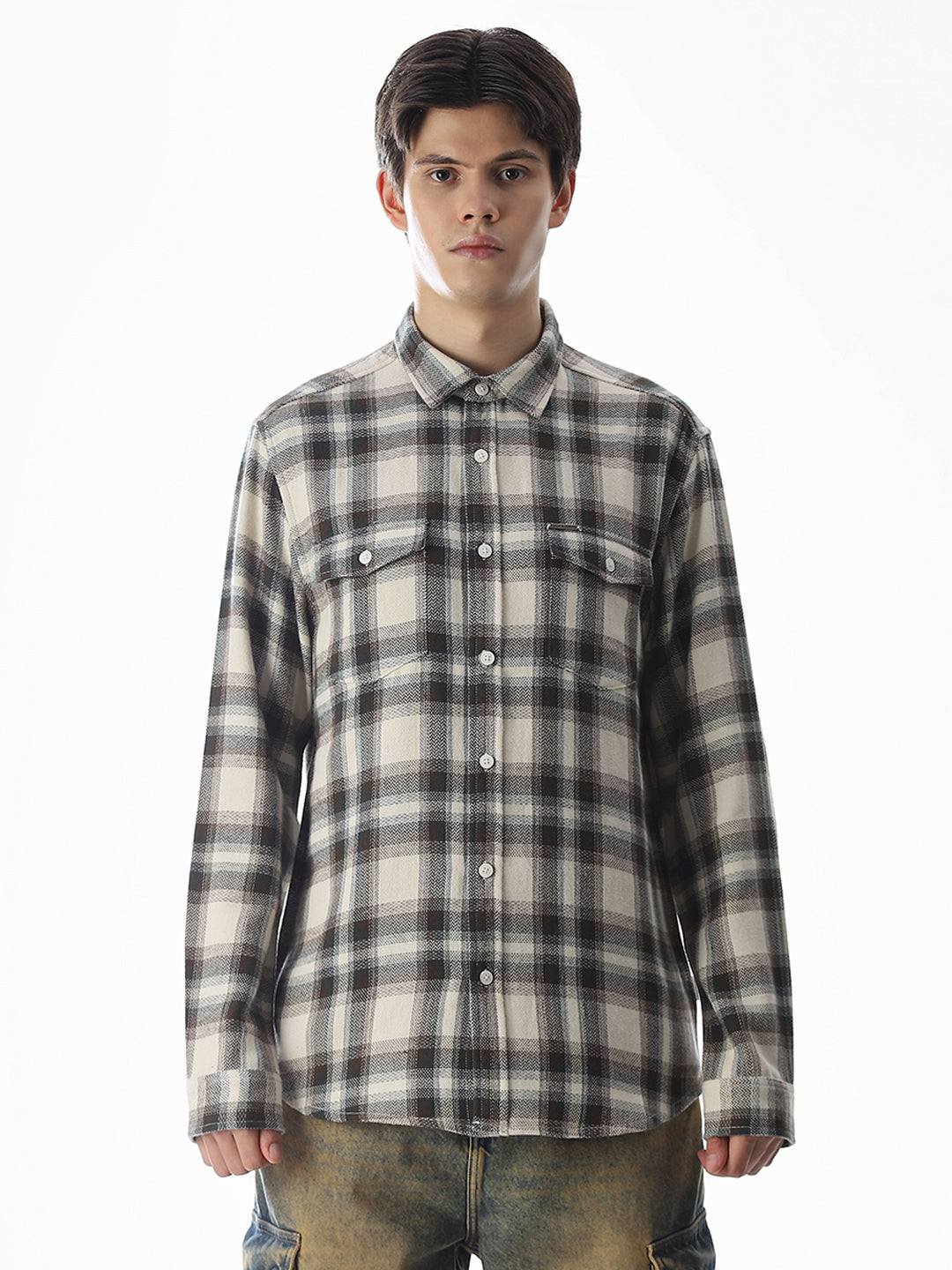 Beige Check Cotton Shirt