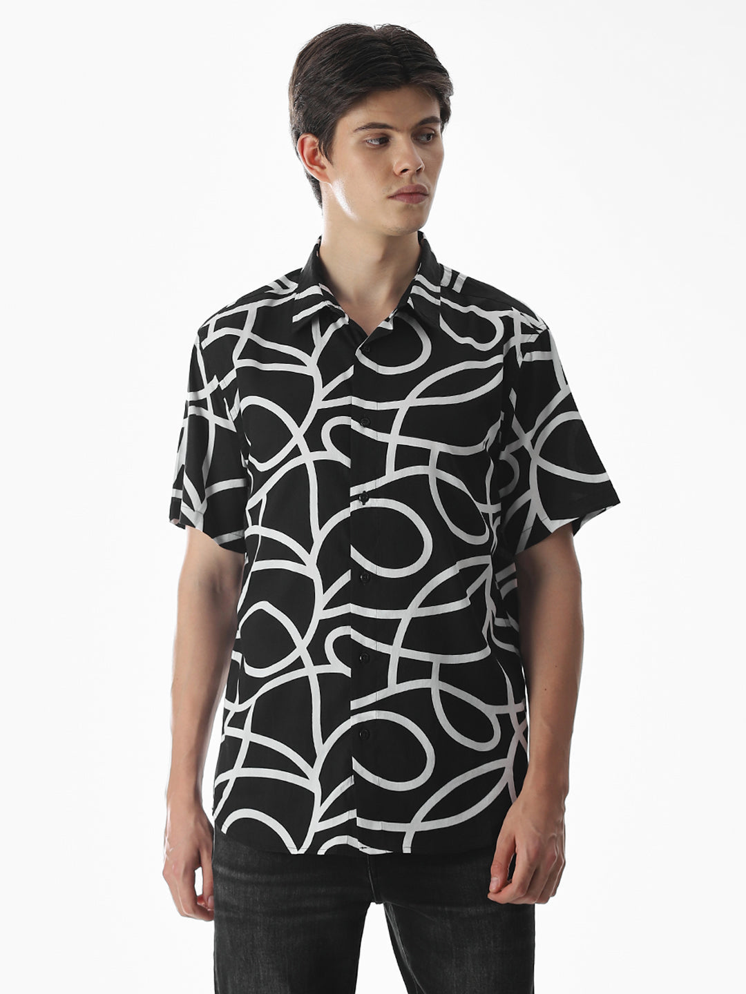 Regular Fit Black Printed Shirt