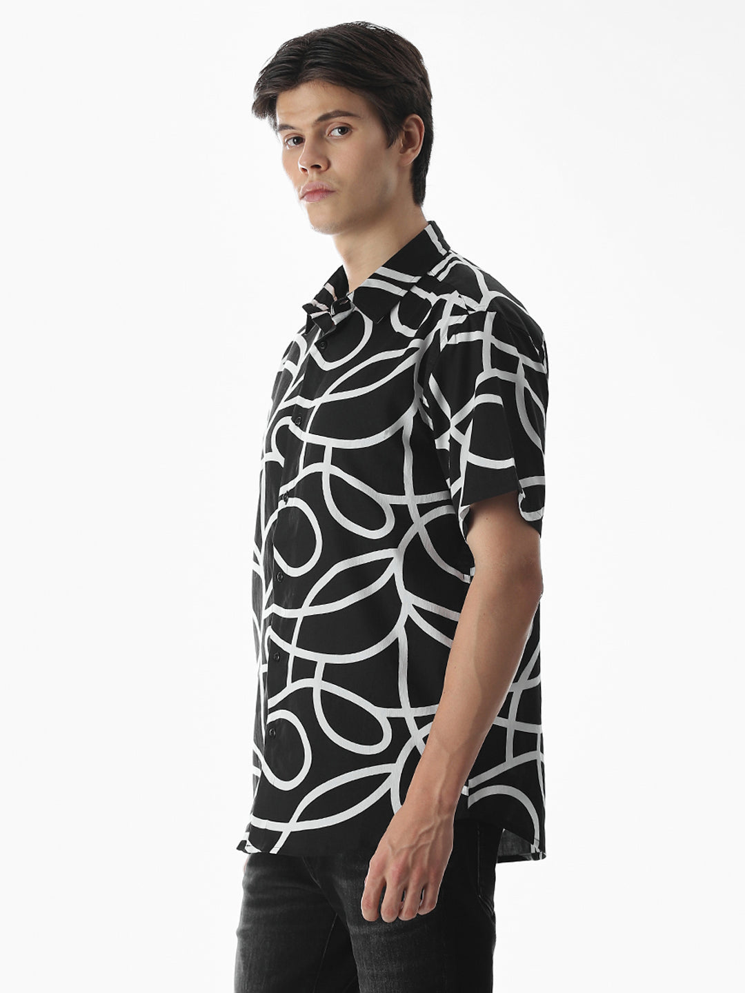 Regular Fit Black Printed Shirt