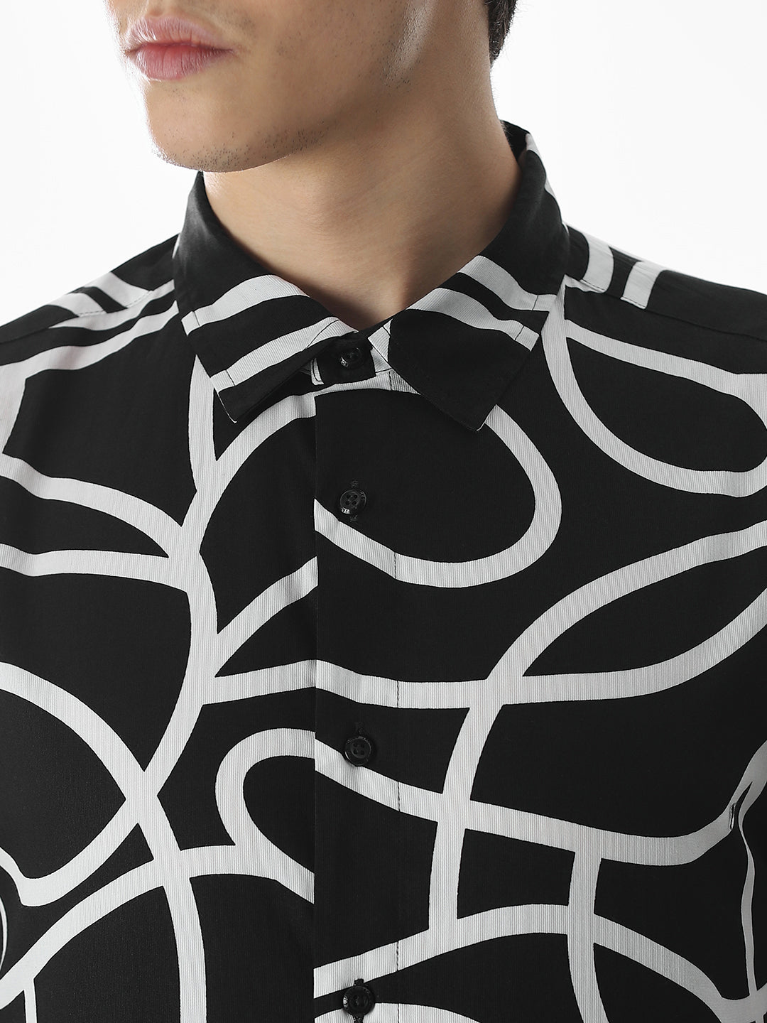 Regular Fit Black Printed Shirt