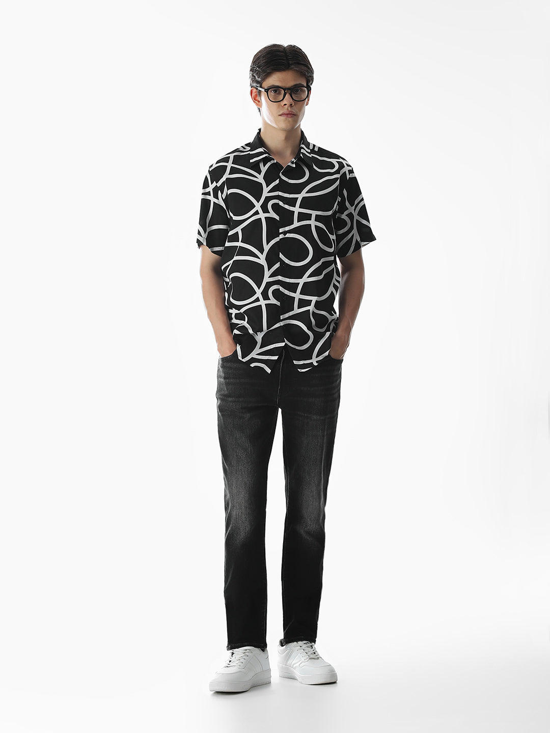 Regular Fit Black Printed Shirt