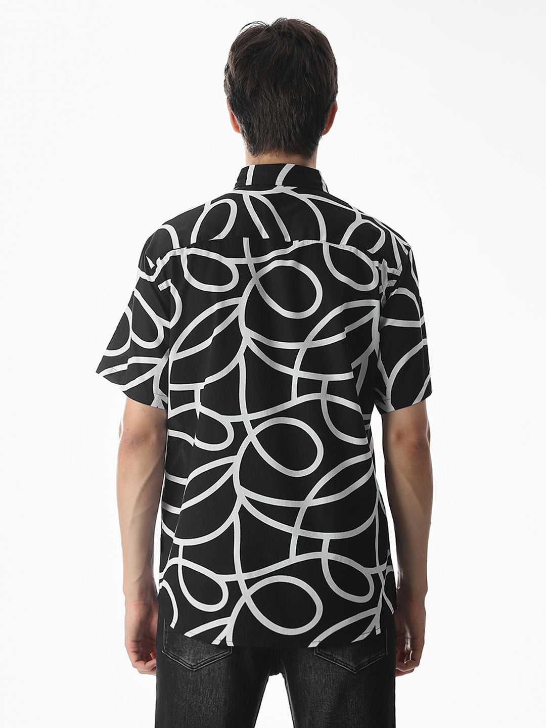 Regular Fit Black Printed Shirt