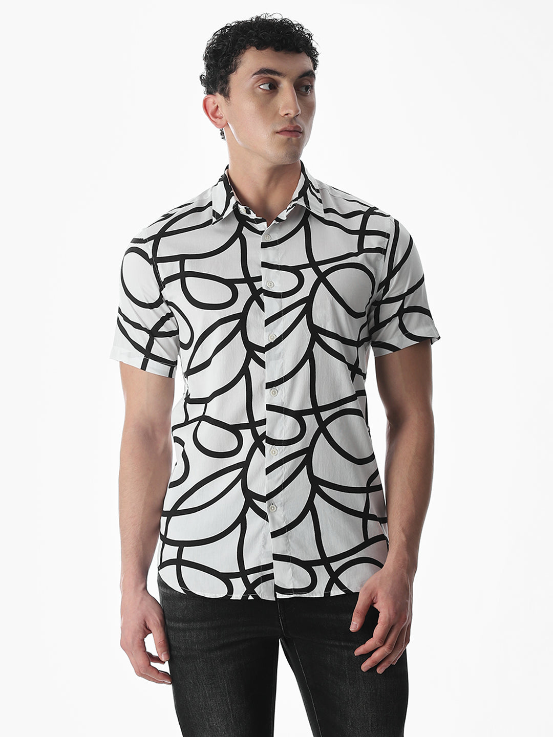 Regular Fit White Printed Shirt