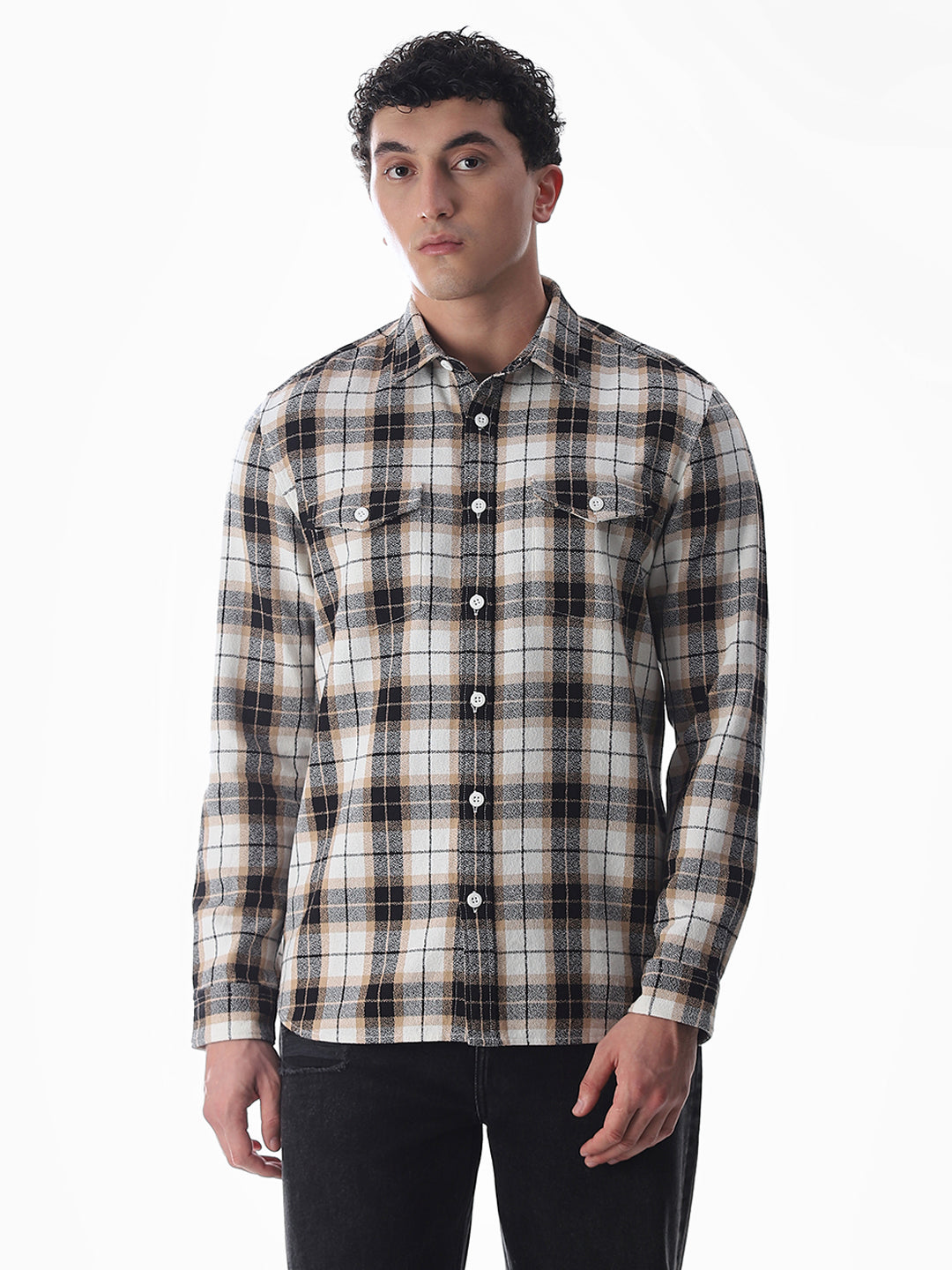 Brown Check Cotton Shirt