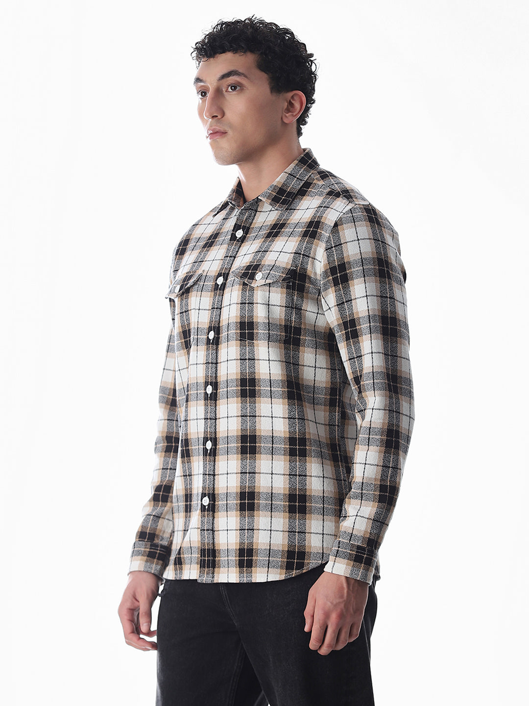 Brown Check Cotton Shirt