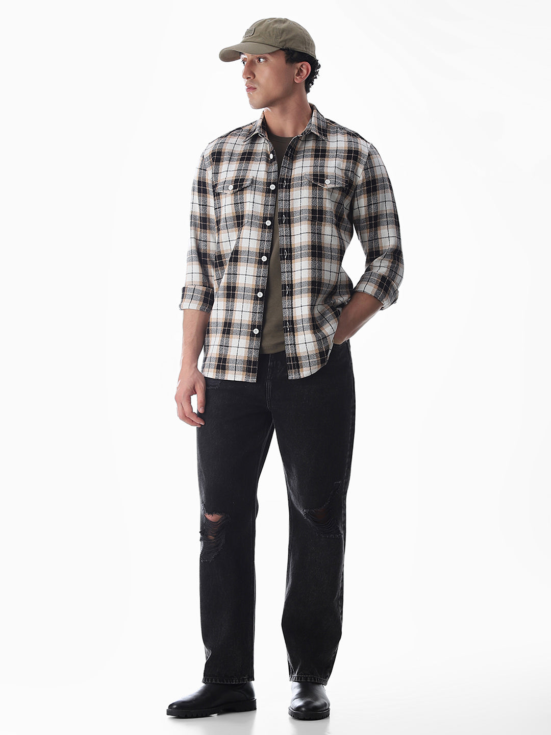 Brown Check Cotton Shirt