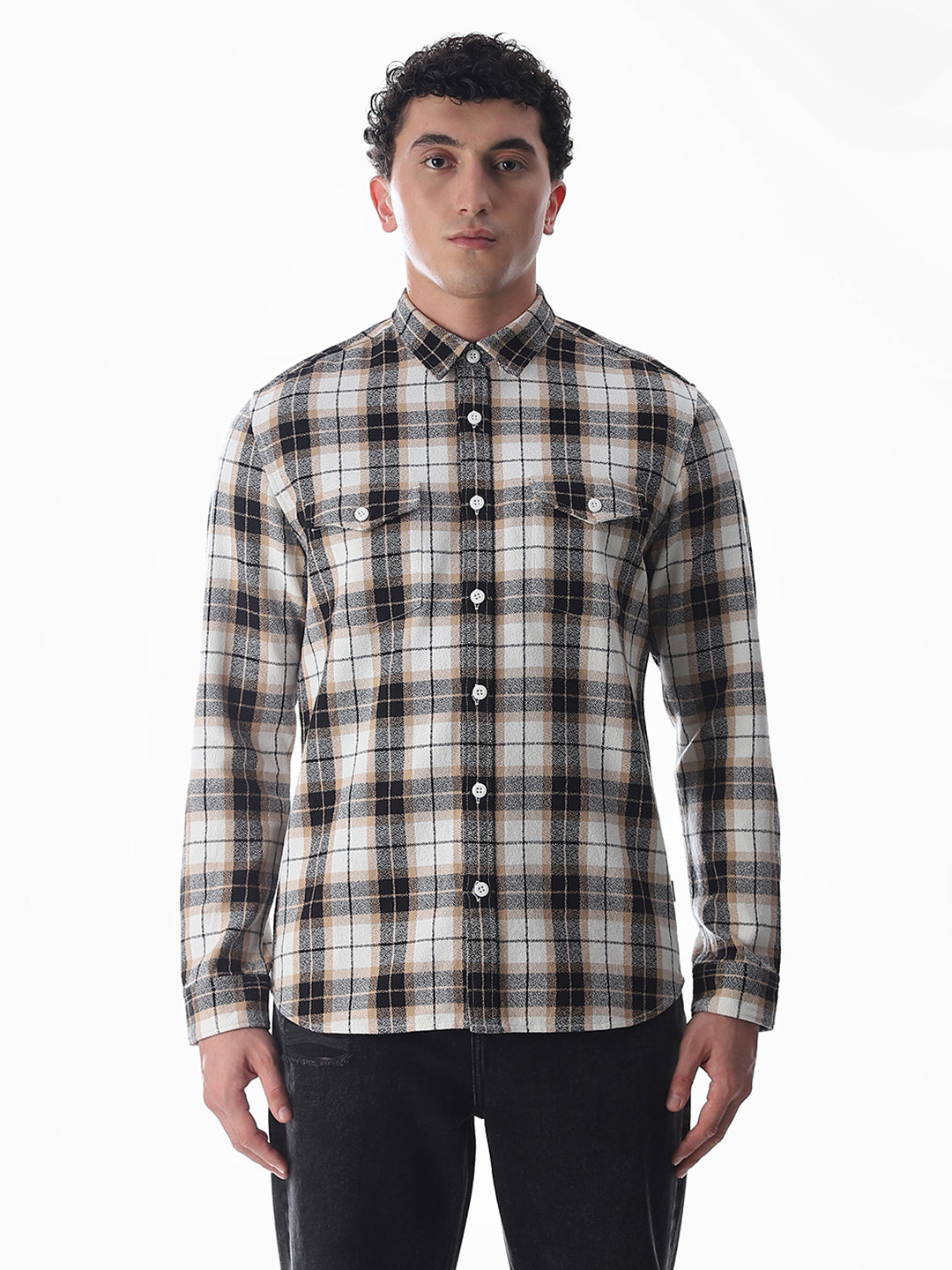 Brown Check Cotton Shirt