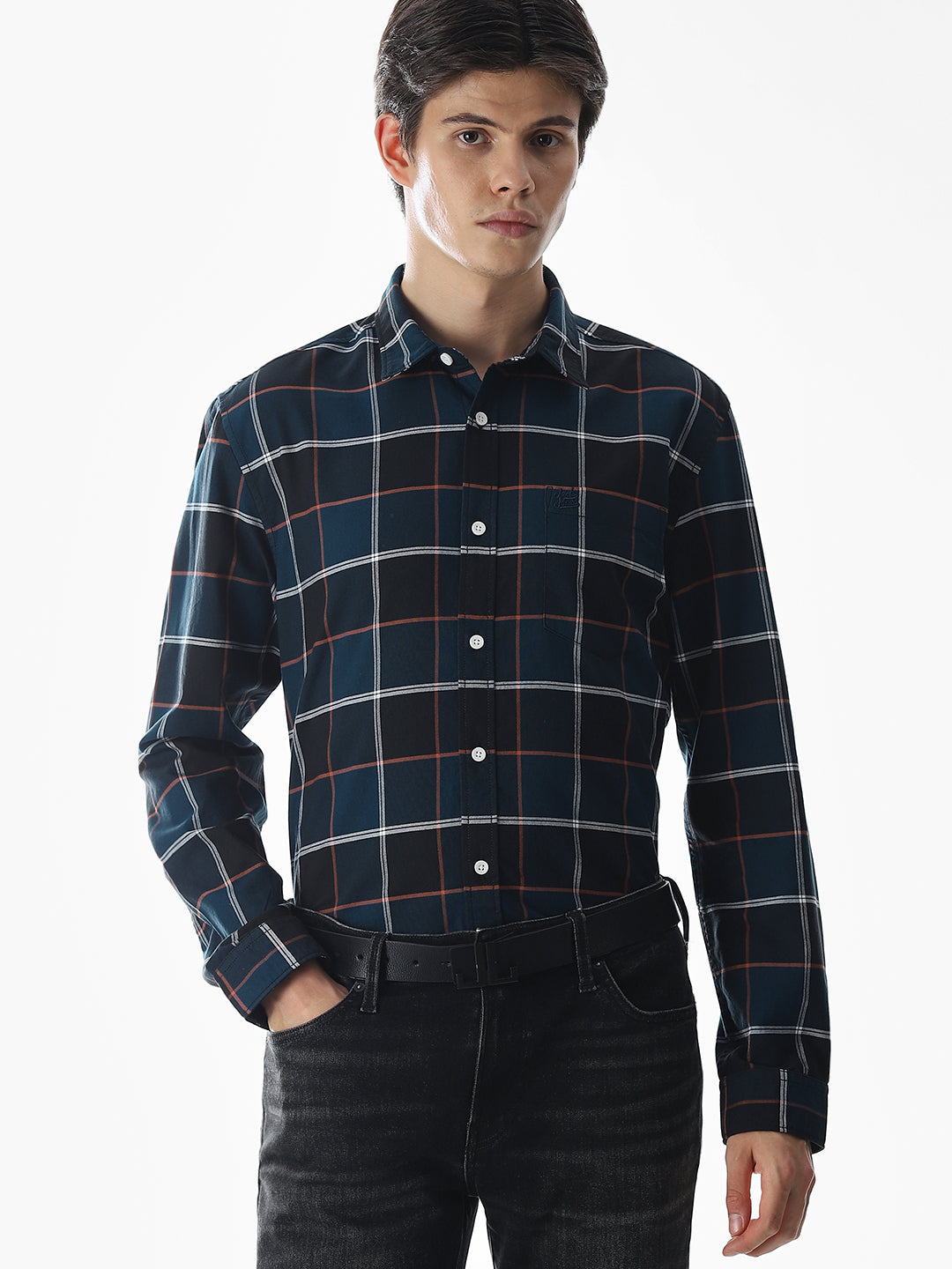 Check Cotton Shirt - Dark Blue