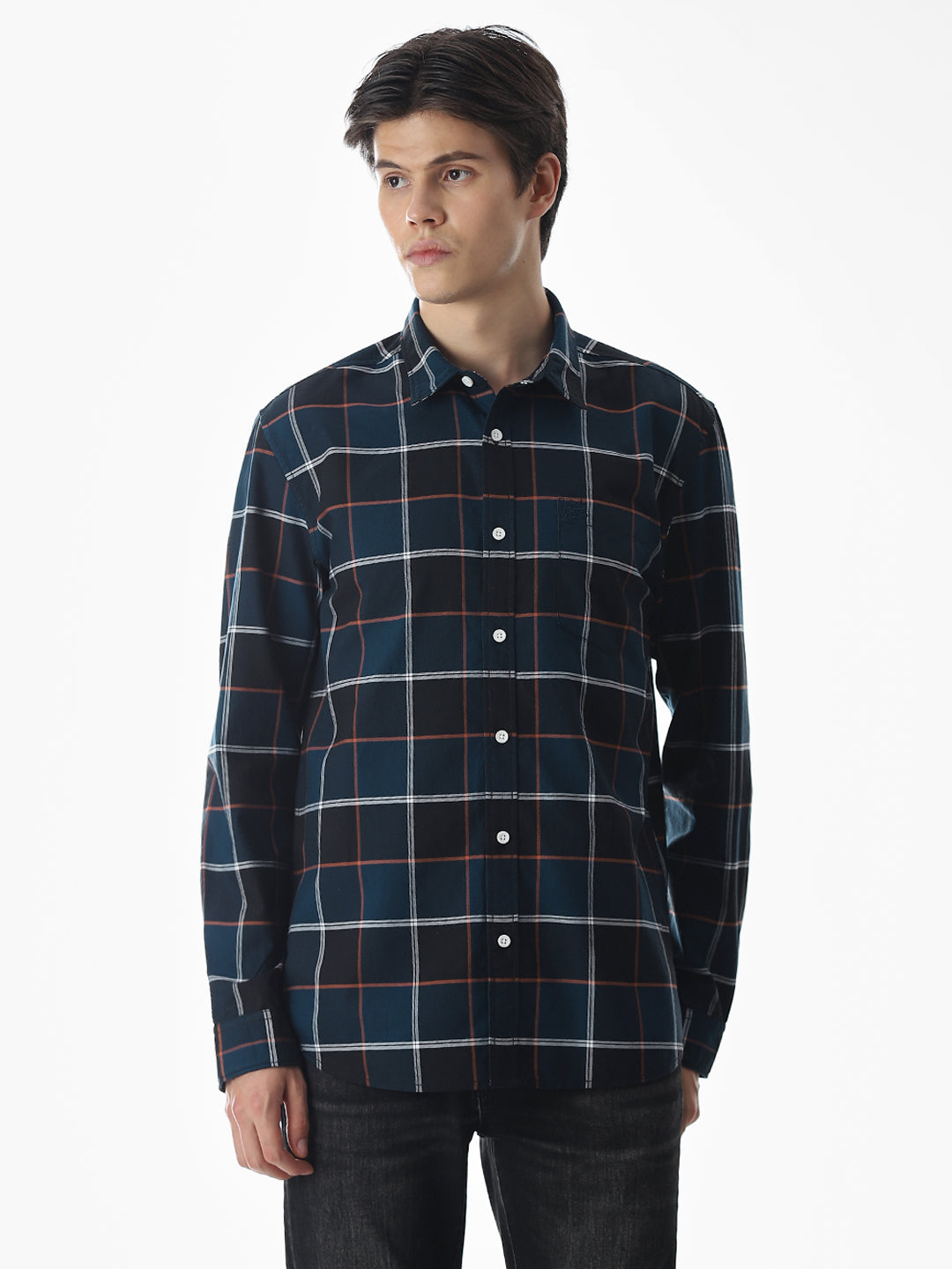 Check Cotton Shirt - Dark Blue