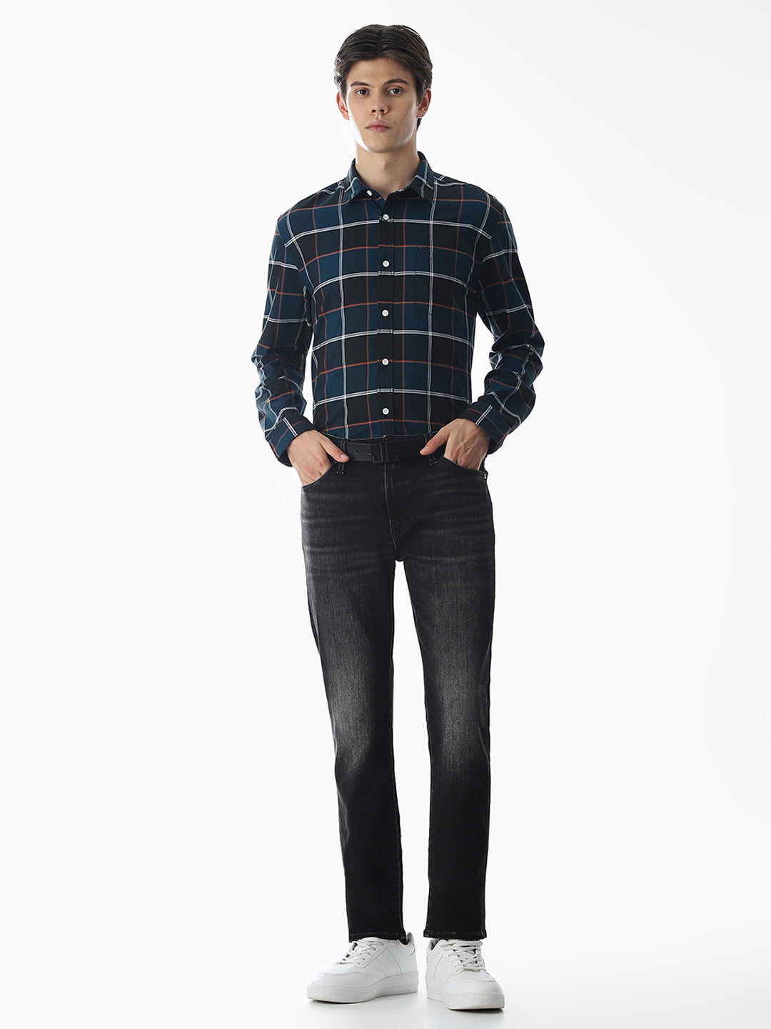 Check Cotton Shirt - Dark Blue