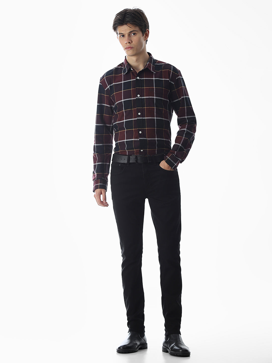 Check Cotton Shirt - Maroon