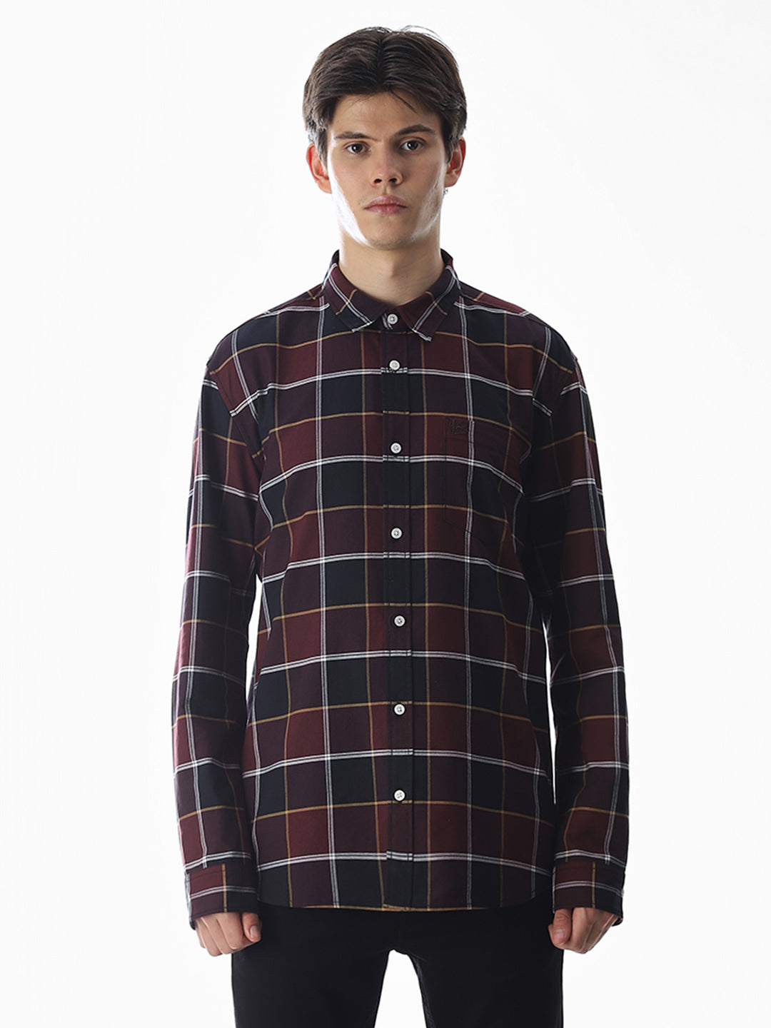 Check Cotton Shirt - Maroon
