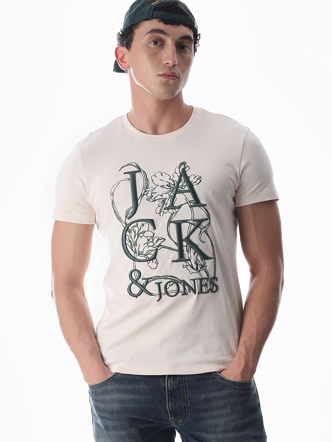 Embroidered Print Cotton T-shirt