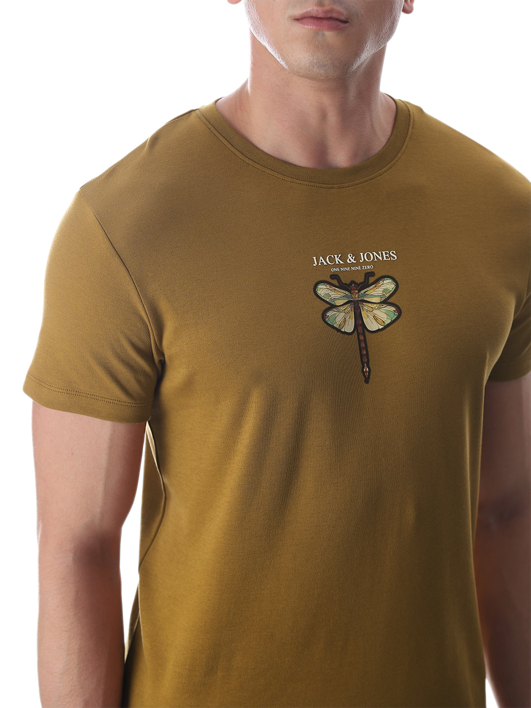 Dragonfly Print Cotton T-shirt -Brown