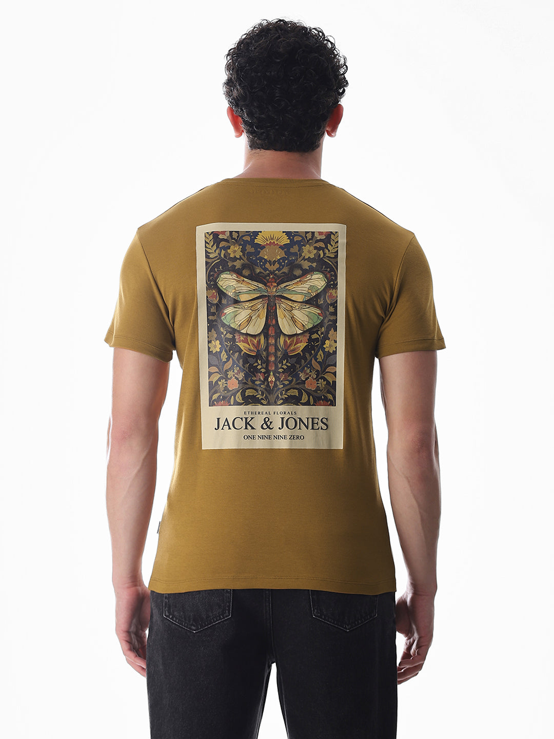 Dragonfly Print Cotton T-shirt -Brown