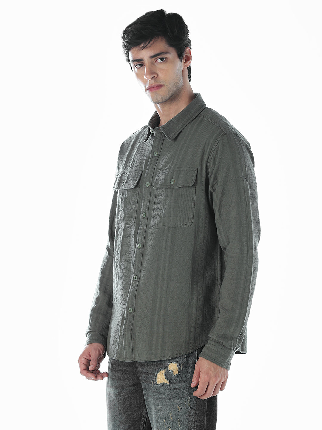 Dark Green Cotton Oversized Shirt