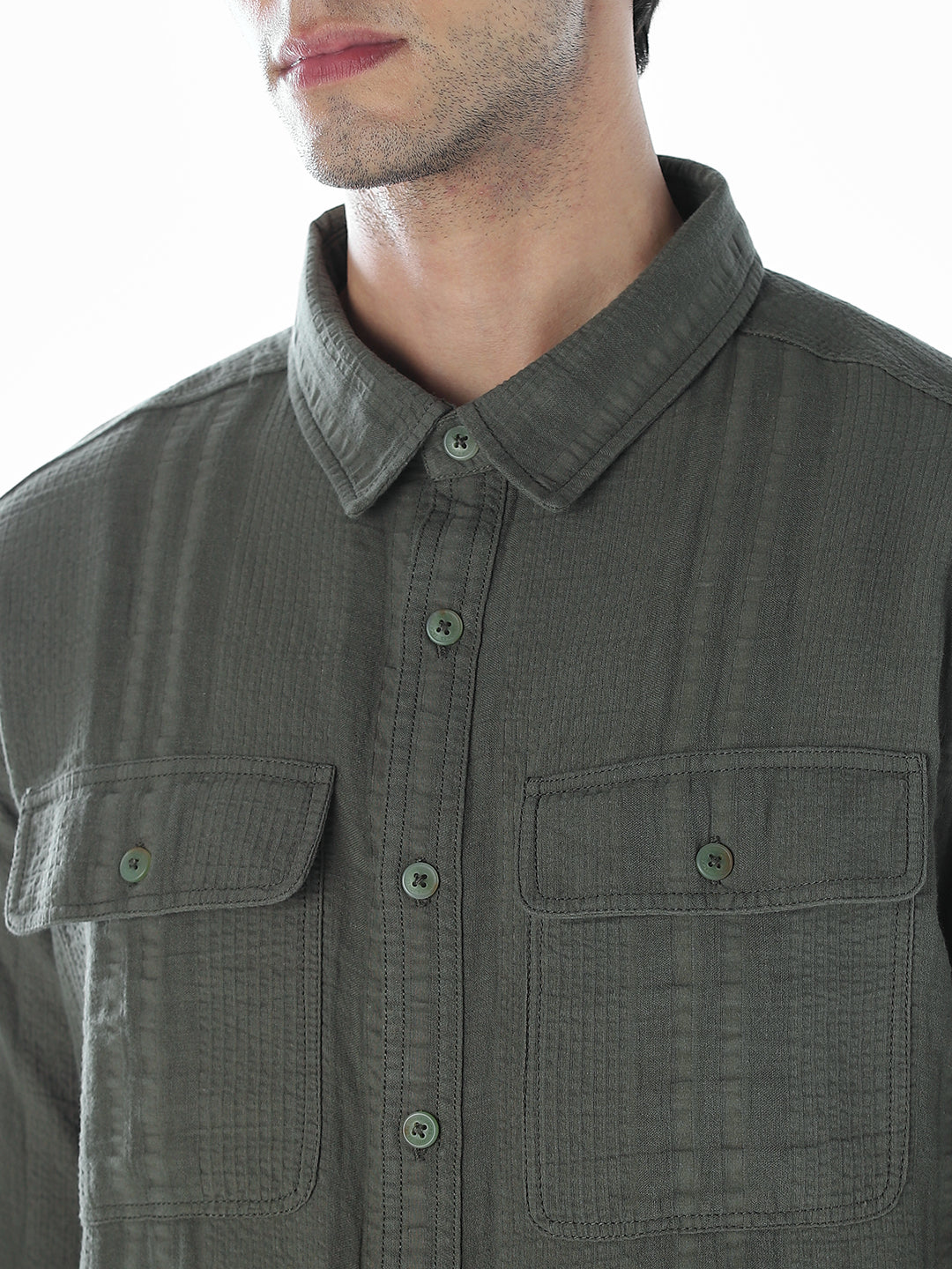 Dark Green Cotton Oversized Shirt