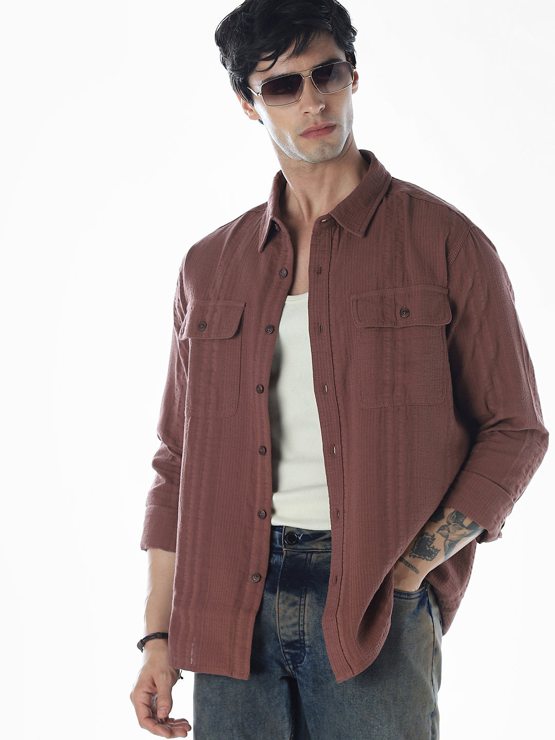 Dark Brown Cotton Oversized Shirt